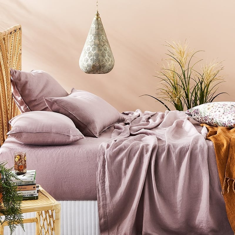 Vintage Washed Linen Dusty Mauve Sheet Set