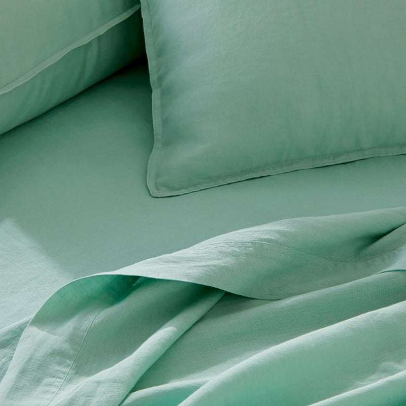 Vintage Washed Linen Dusty Mint Sheet Set