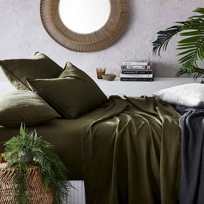 Vintage Washed Linen Moss Sheet Set