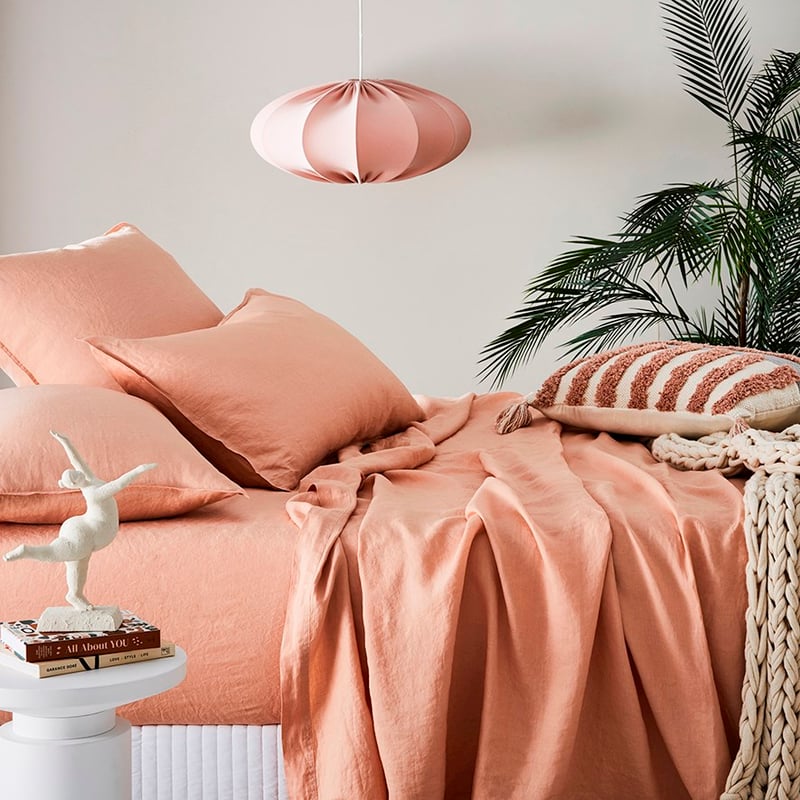 Vintage Washed Linen Pink Salt Sheet Sets 