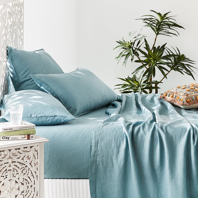 Vintage Washed Linen Seafoam Sheet Set