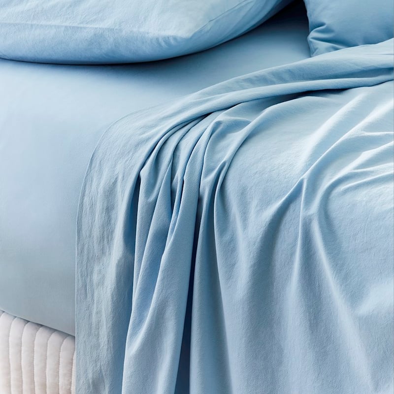 Stonewashed Cotton Sea Blue Sheet Separates 