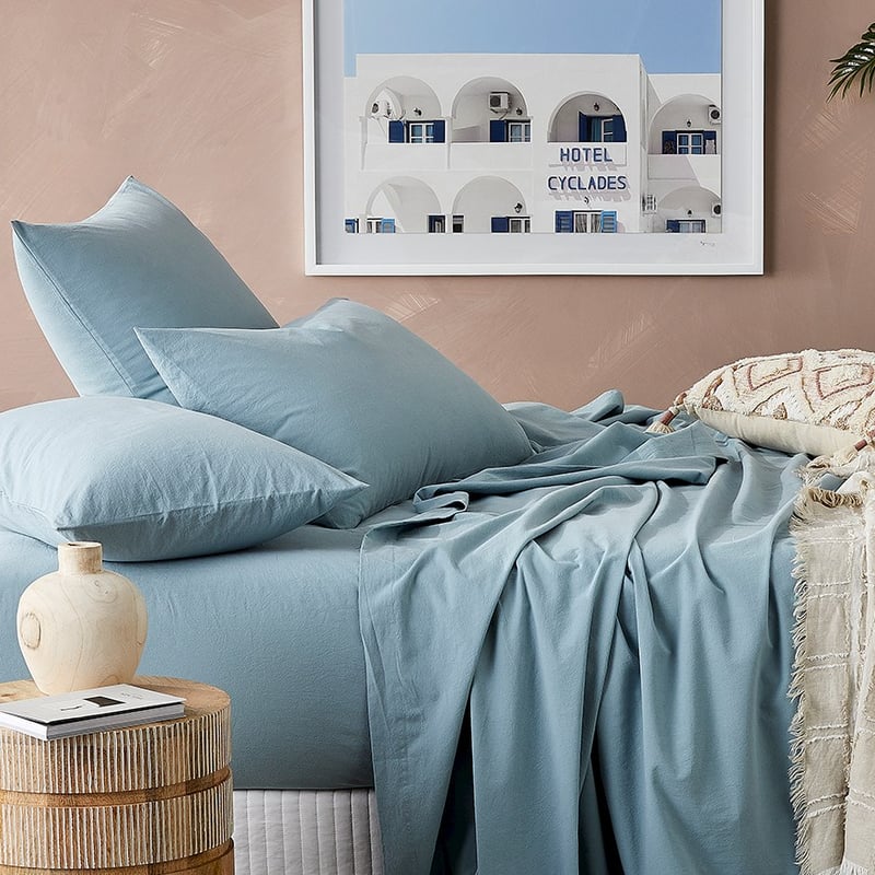 Stonewashed Cotton Blue Grey Sheet Set