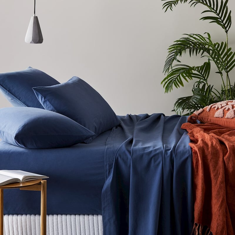 Stonewashed Cotton China Blue Sheet Set