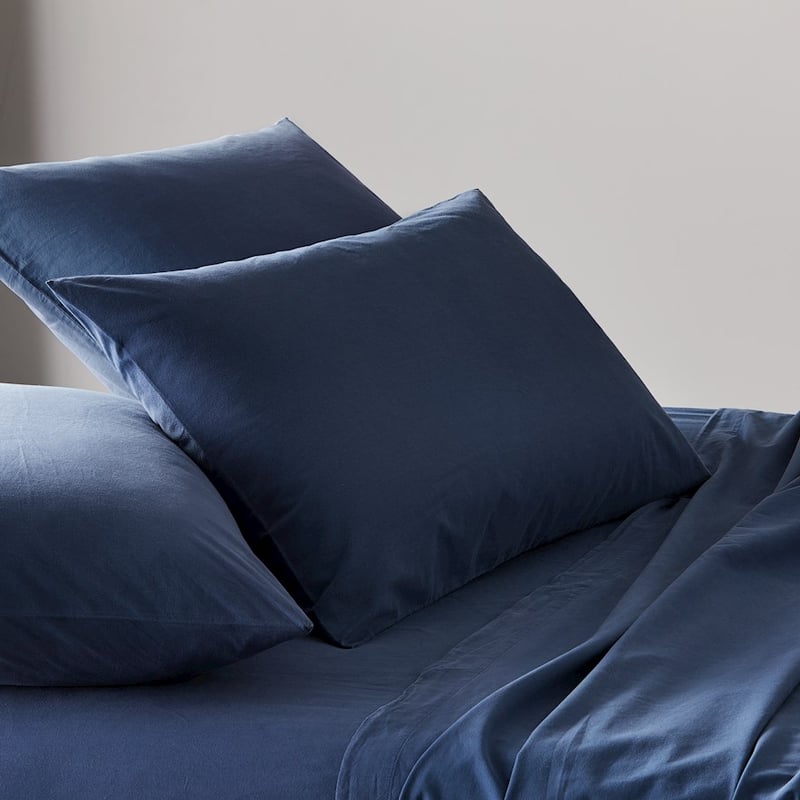 Stonewashed Cotton China Blue Sheet Set