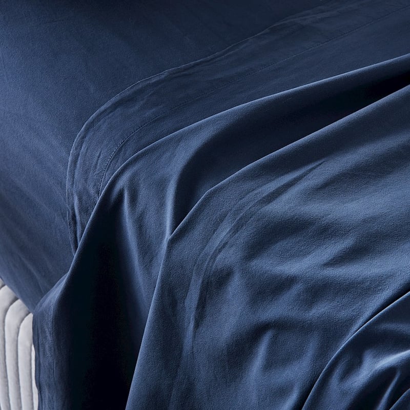 Stonewashed Cotton China Blue Sheet Set