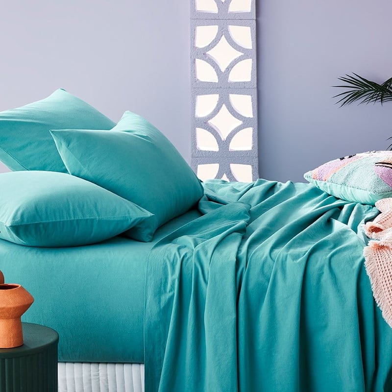 Stonewashed Cotton Teal Sheet Sets