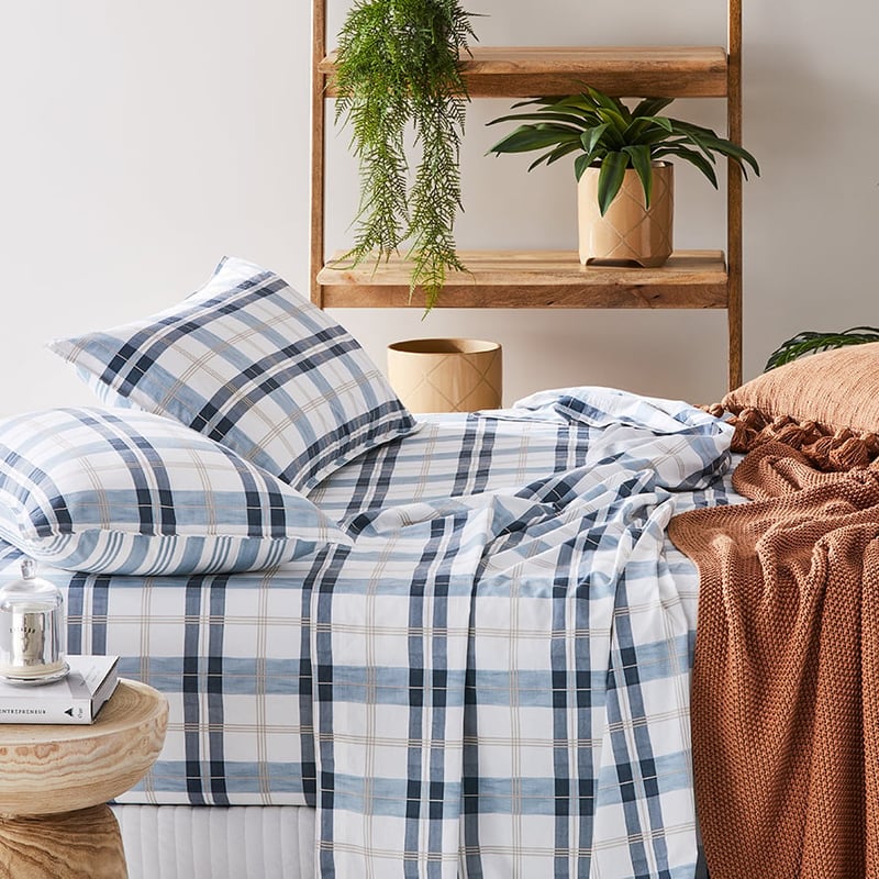 Stonewashed Printed Cotton Blue Check Sheet Separates