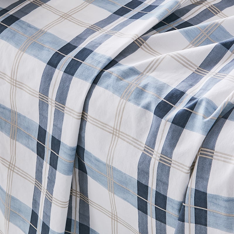 Stonewashed Printed Cotton Blue Check Sheet Separates