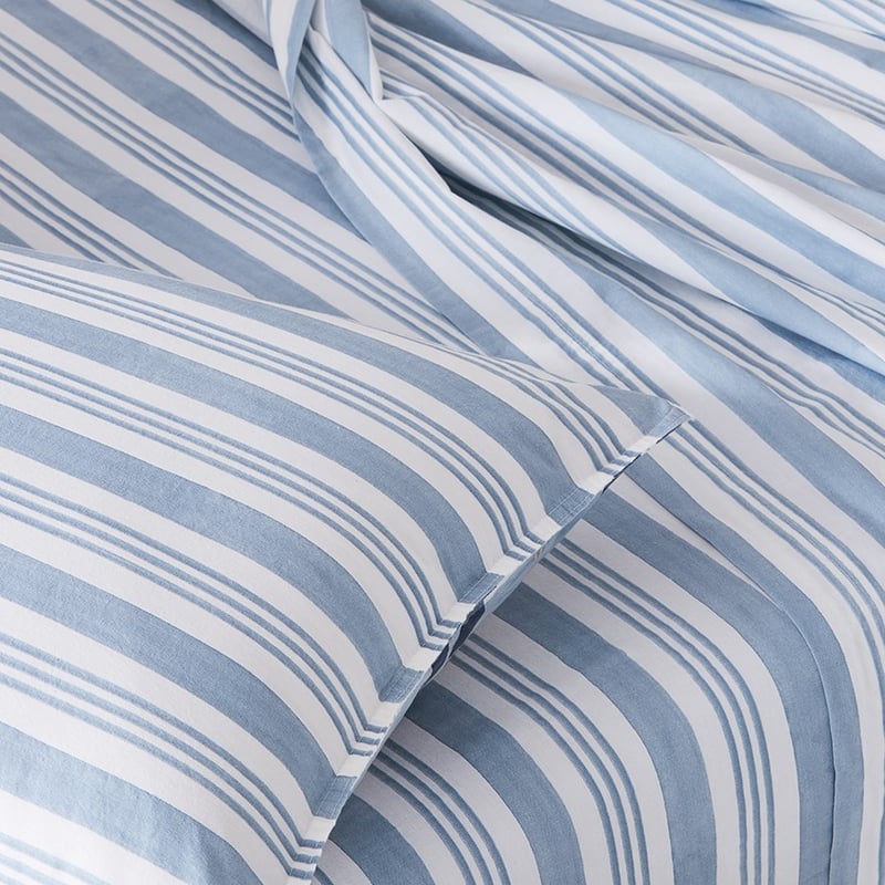 Stonewashed Printed Cotton Blue Stripe Sheet Separates