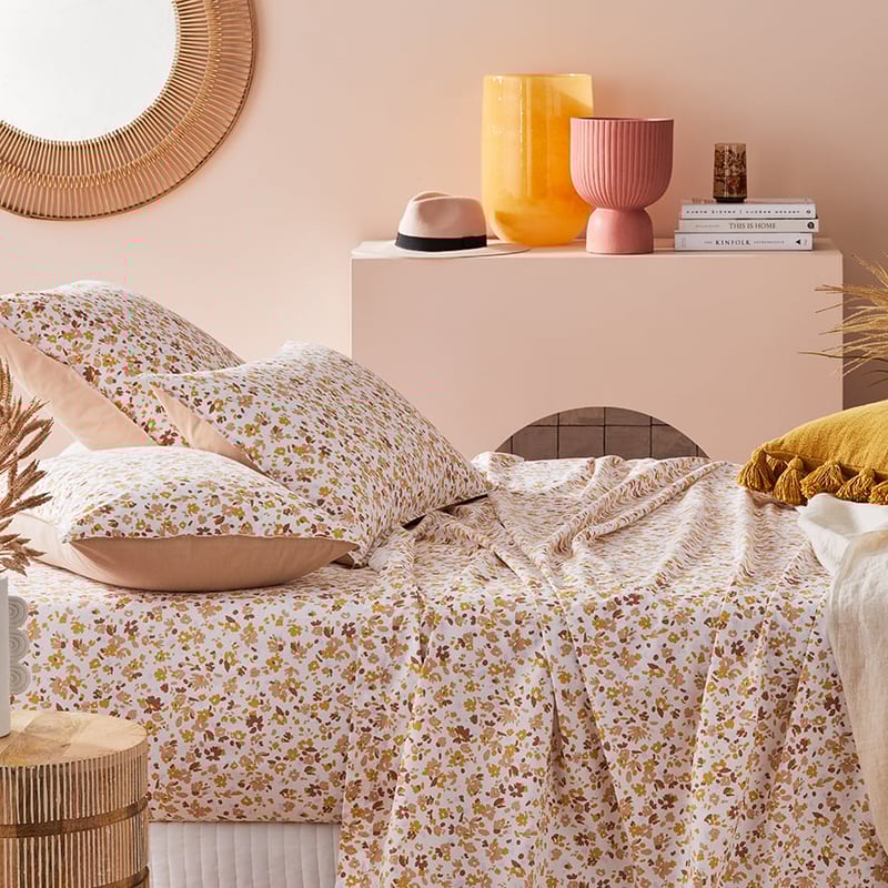 Stonewashed Printed Cotton Earthy Floral Sheet Separates