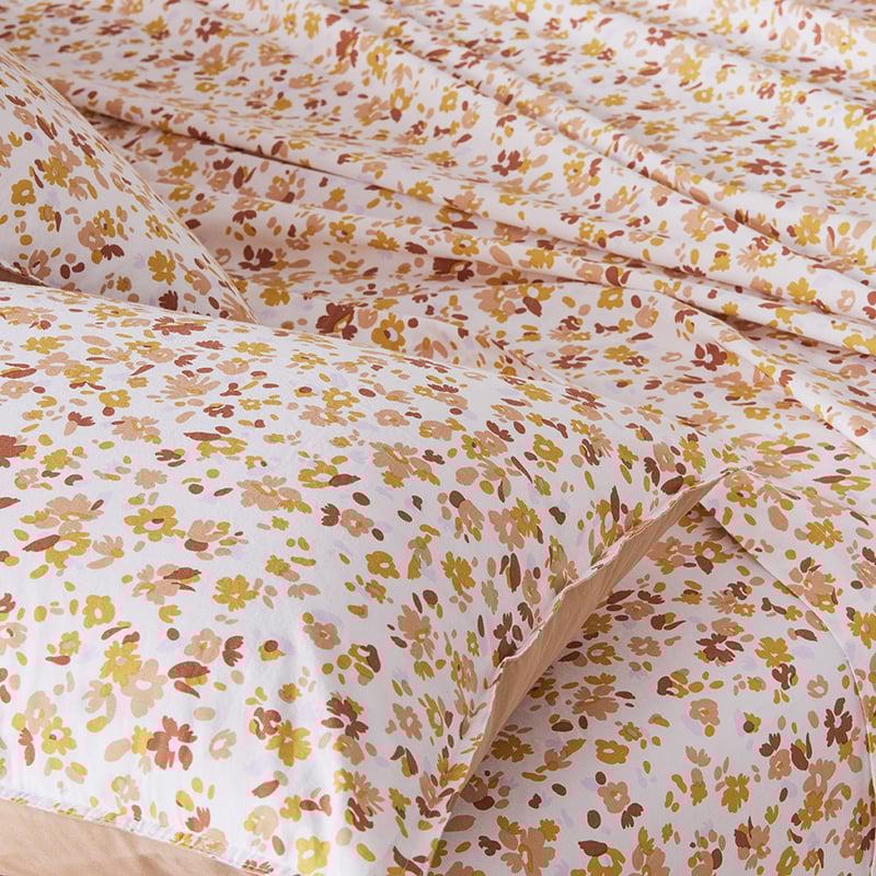 Stonewashed Printed Cotton Earthy Floral Sheet Separates