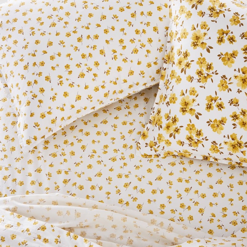Stonewashed Cotton Printed Mustard Floral Sheet Separates