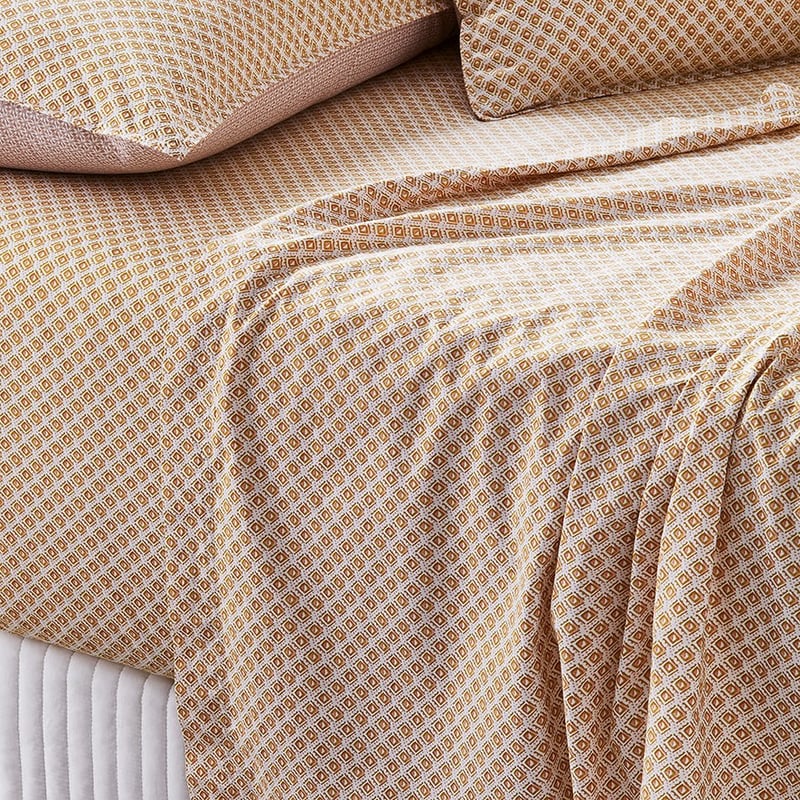 Stonewashed Printed Cotton Mustard Kasbah Sheet Separates