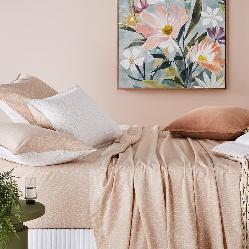 Stonewashed Cotton Printed Nude Wave Sheet Separates