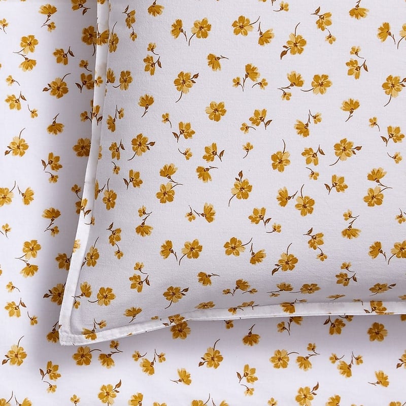 Stonewashed Cotton Printed Mustard Floral Sheet Sets