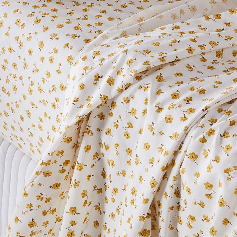 Stonewashed Cotton Printed Mustard Floral Sheet Sets