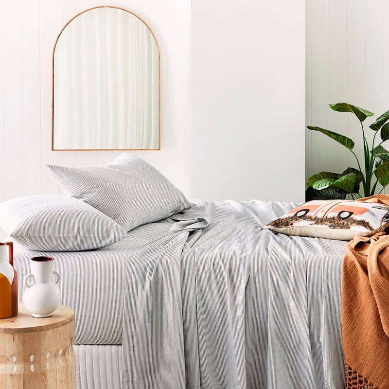 Stonewashed Printed Cotton Navy Stripe Sheet Separates