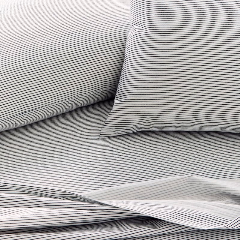 Stonewashed Printed Cotton Navy Stripe Sheet Set