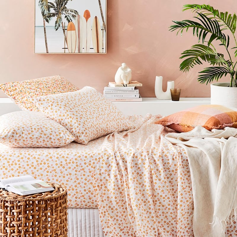 Stonewashed Cotton Printed Golden Daisy Sheet Set