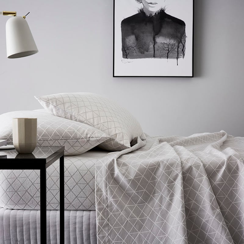 Hex Flannelette Sheet Set Grey