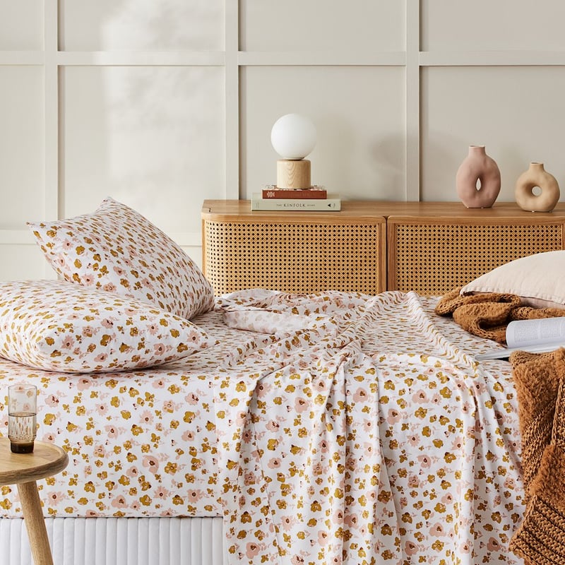 500TC Pima Cotton World's Softest Cotton Mustard Floral Sheet Set