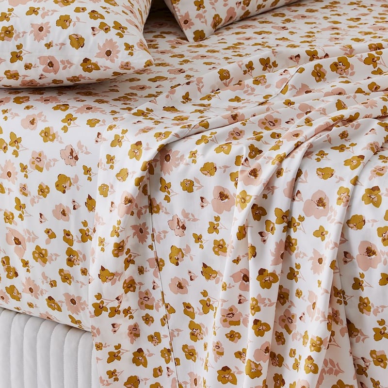 500TC Pima Cotton World's Softest Cotton Mustard Floral Sheet Set
