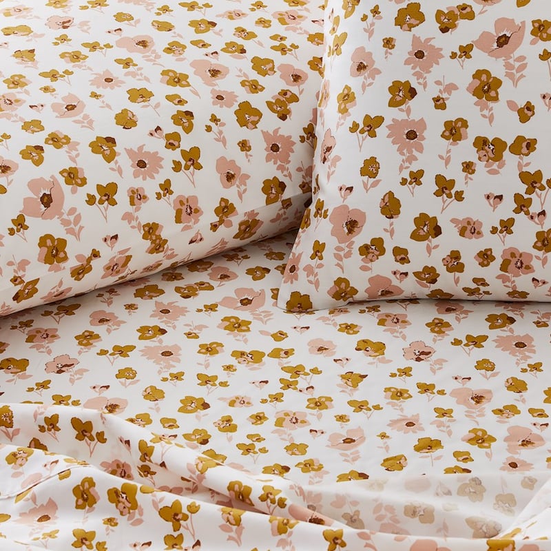 500TC Pima Cotton World's Softest Cotton Mustard Floral Sheet Set