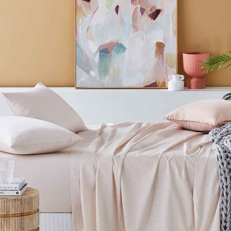 500TC Worlds Softest Single Natural Gingham Sheet Set