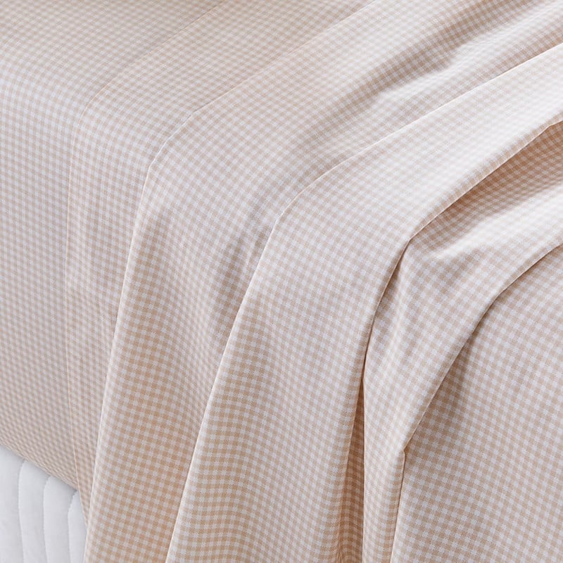 500TC Worlds Softest Single Natural Gingham Sheet Set