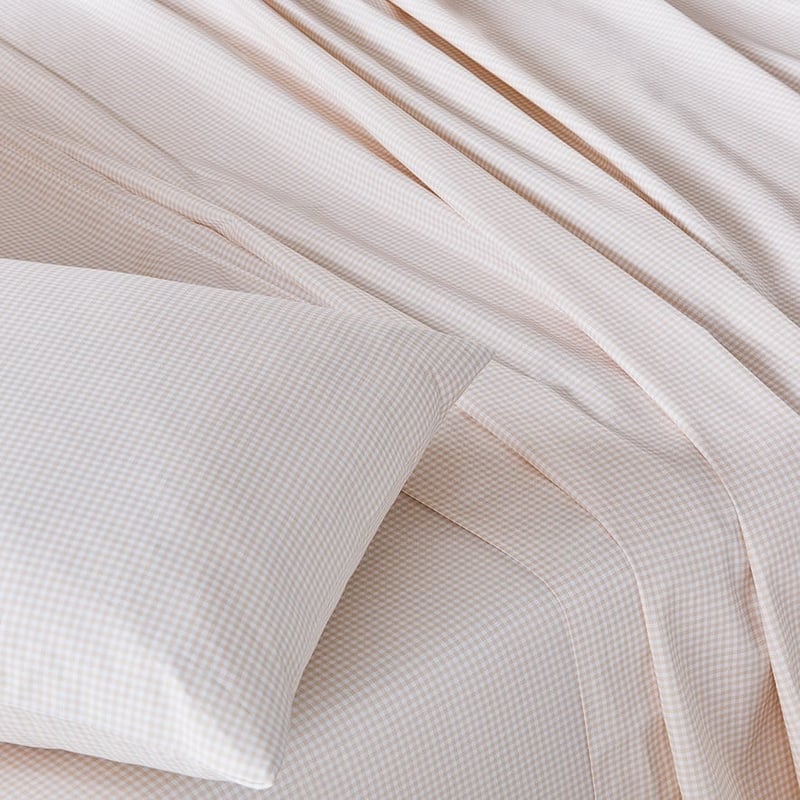 500TC Worlds Softest Single Natural Gingham Sheet Set