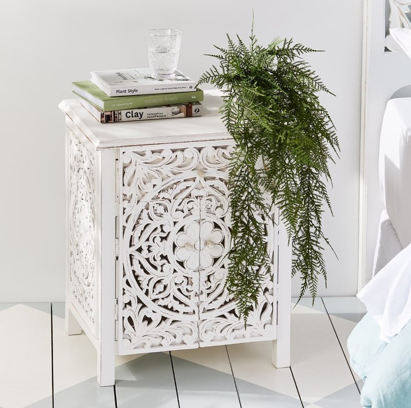 Merida Bedside Table  Vintage White 