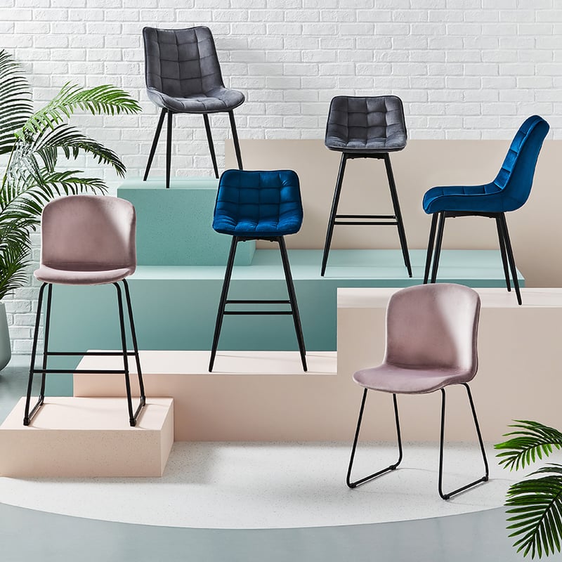 Orlando Rose Pink Velvet Counter Stool