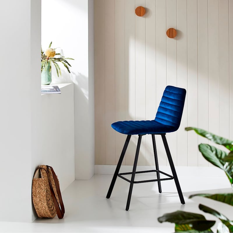 Quinn Dining Collection  Indigo Velvet Counter Stool