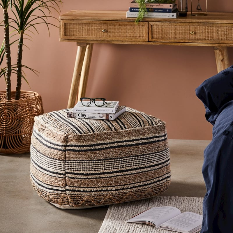 Mona Natural & Black Stripe Pouf