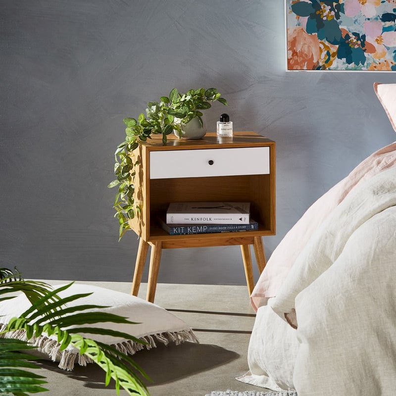 Balmain Side Table with Shelf and Drawer Oak and White