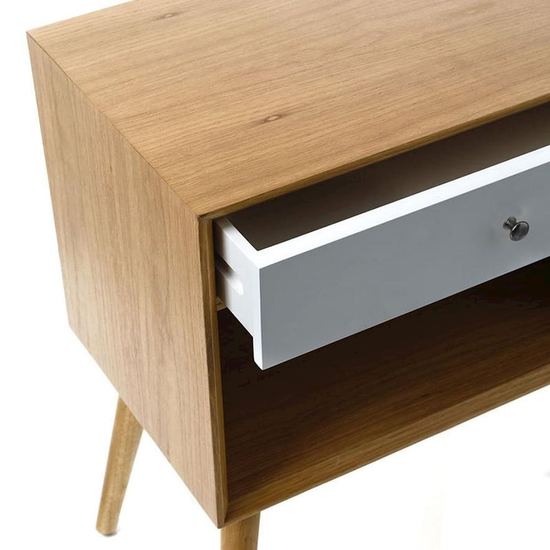 Balmain Side Table with Shelf and Drawer Oak and White