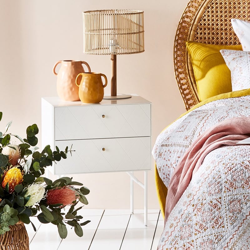 Modena 2 Drawer White Bedside Table 