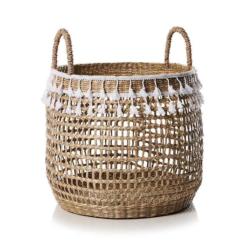 Tassle Basket Dia36xH43cm White/natural 