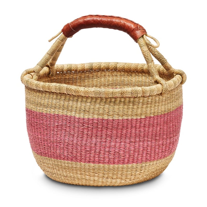 Bolga Basket Round Dia43xH25cm Pink/Natural 