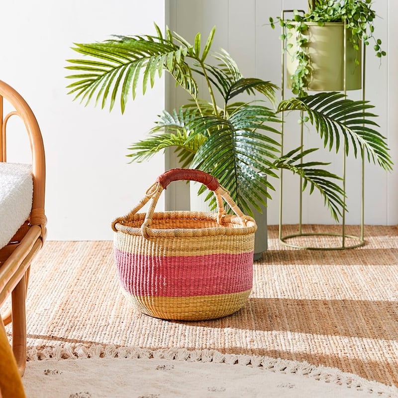 Bolga Basket Round Dia43xH25cm Pink/Natural 