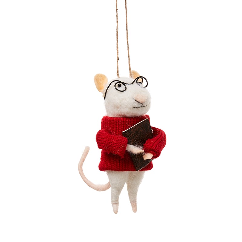 Felted Friends White Mouse with Glasses Decoration