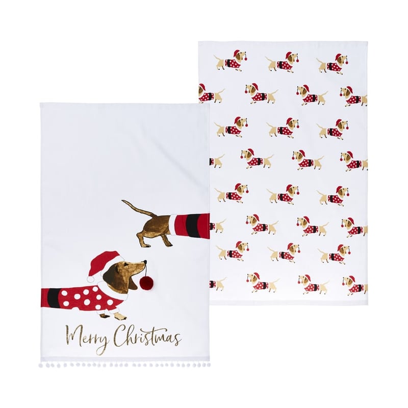 Dachshund Christmas Tea Towels Pack of 2