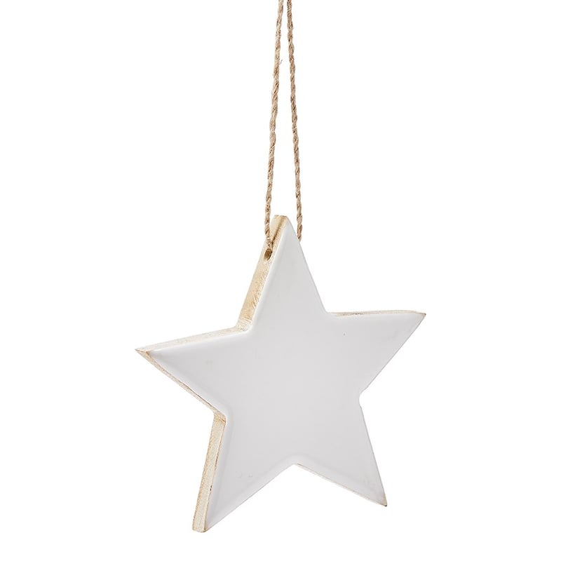 Hanging Timber Ornament Dia11cm Star Natural/White 