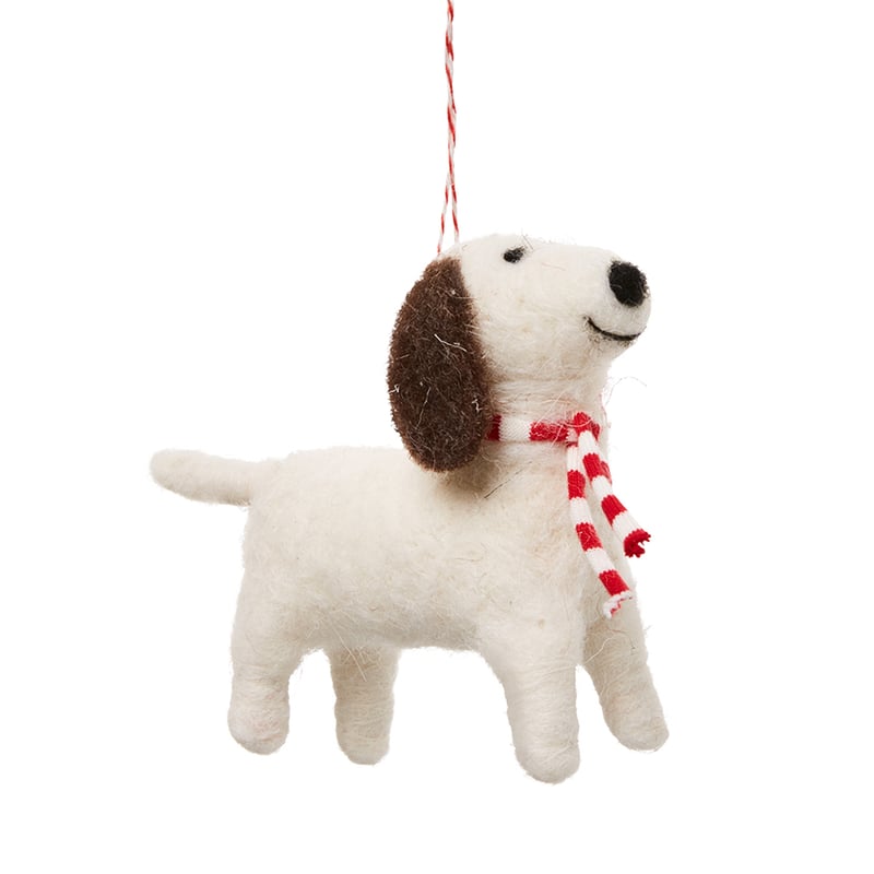 Dog with Scarf White Felted Friends Ornament