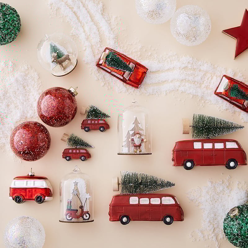 Antiqued Glass Red Car Ornament