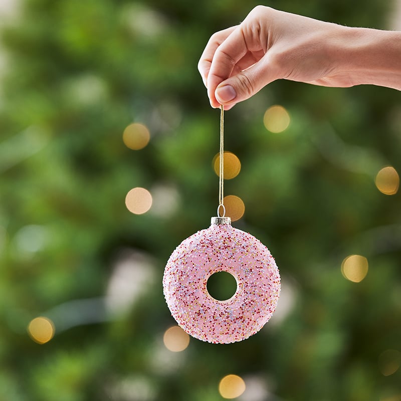 Vintage Pink Donut Glass Ornament