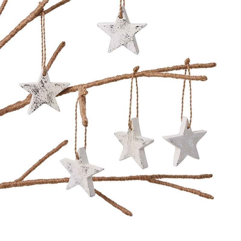 Hanging Silver & White Timber Stars Pack of 5
