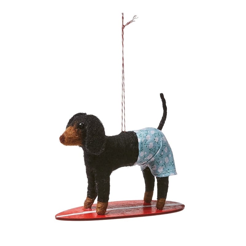 Felted Friends Surfing Dachshund L16xH10cm Black/Red 
