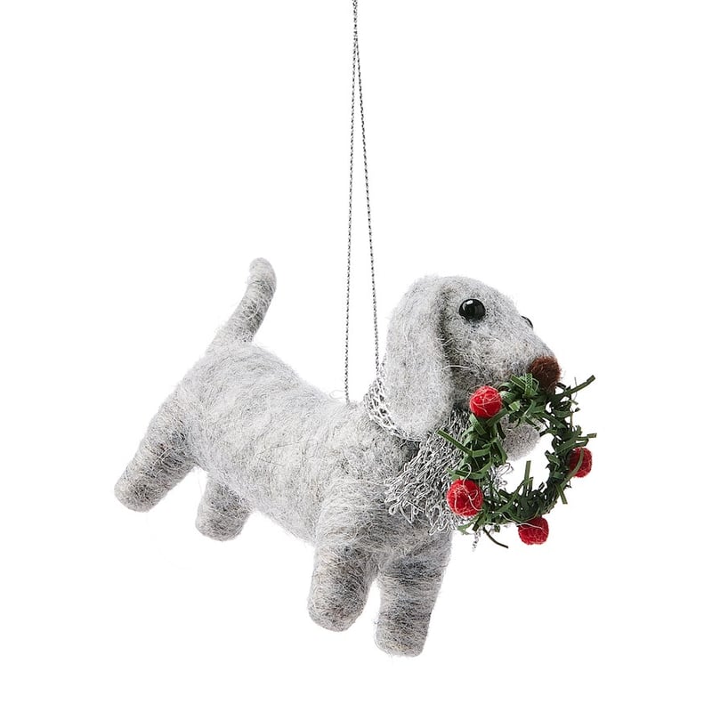 Felted Grey Dog With Wreath